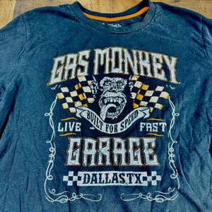 GAS MONKEY GARAGE Long Sleeve Mens 2XL Black T-Shirt Live Fast Dallas TX LOGO VG